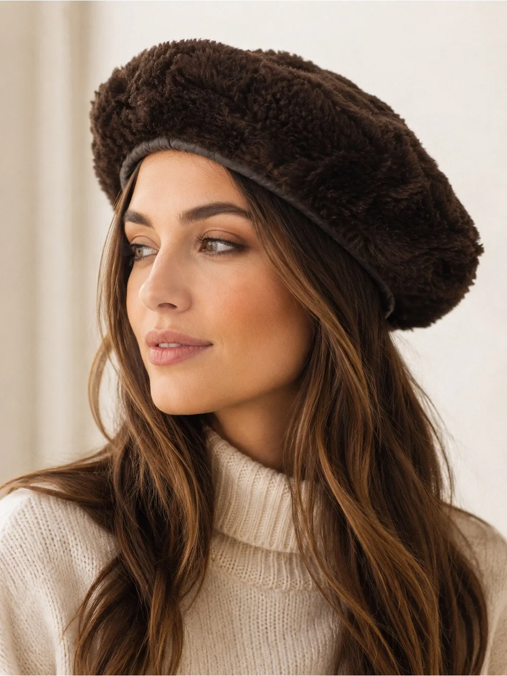 HEASLIP Brown Faux Fur Beret Hat Adjustable Winter Soft Plush Cap Made in Canada